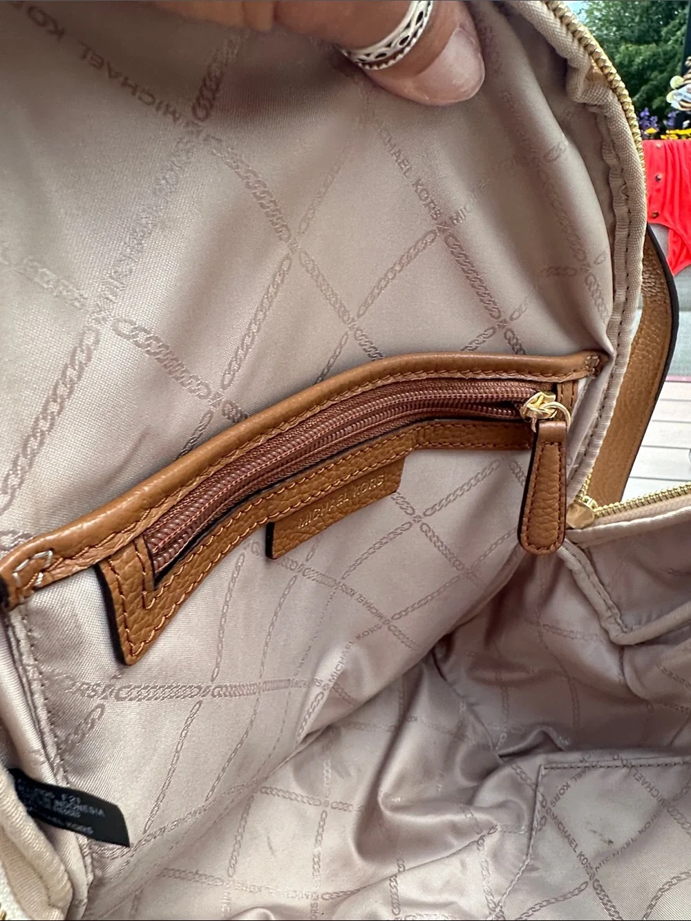 Michael Kors Cream/Beige MK Logo Backpack with Brown Trim